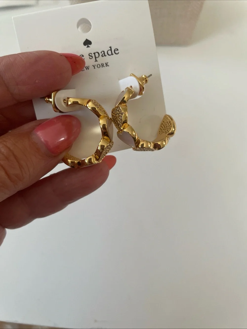 kate spade Gold Heart-Link Hoop Earrings with Mother-of-Pearl